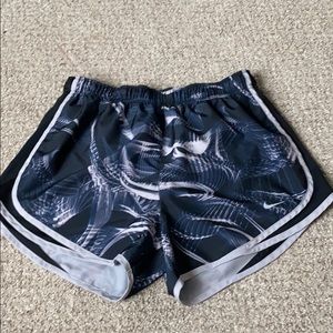 navy blue and black nike dri fit running shorts